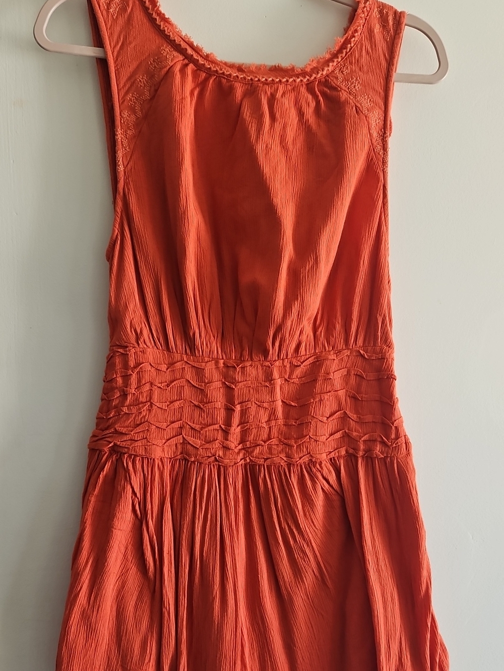 Free People  Bright Orange Sleeveless Smocked-Waist Mini Dress